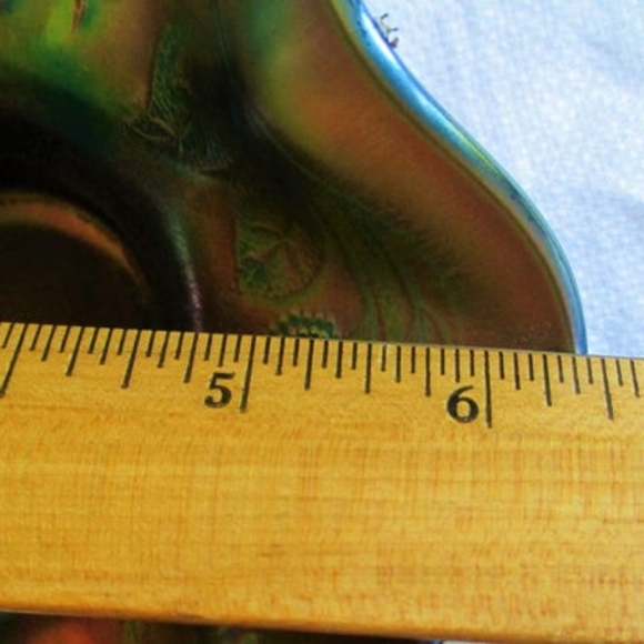 Antique Fenton Black Berry Spray Electric Blue Ruffled Bowl Home Decor GUC - Picture 4 of 11